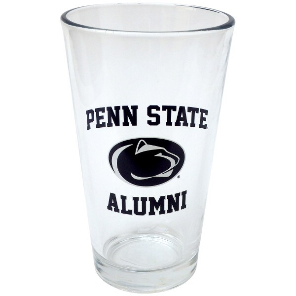 pint glass with Penn State arched above Athletic Logo and Alumni